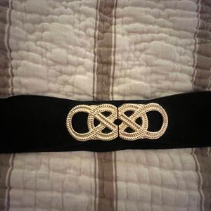 Chico's Elastic Belt Black with Gold Buckle size large